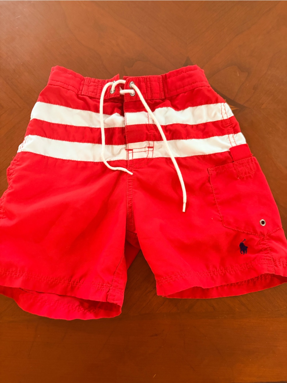 Polo by Ralph Lauren Red and White Striped Kids Swim Shorts